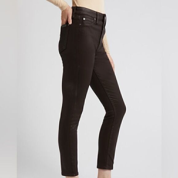 7 For All Mankind Coated High Waist Ankle Skinny Jeans – Chocolate Brown - Picture 4 of 9